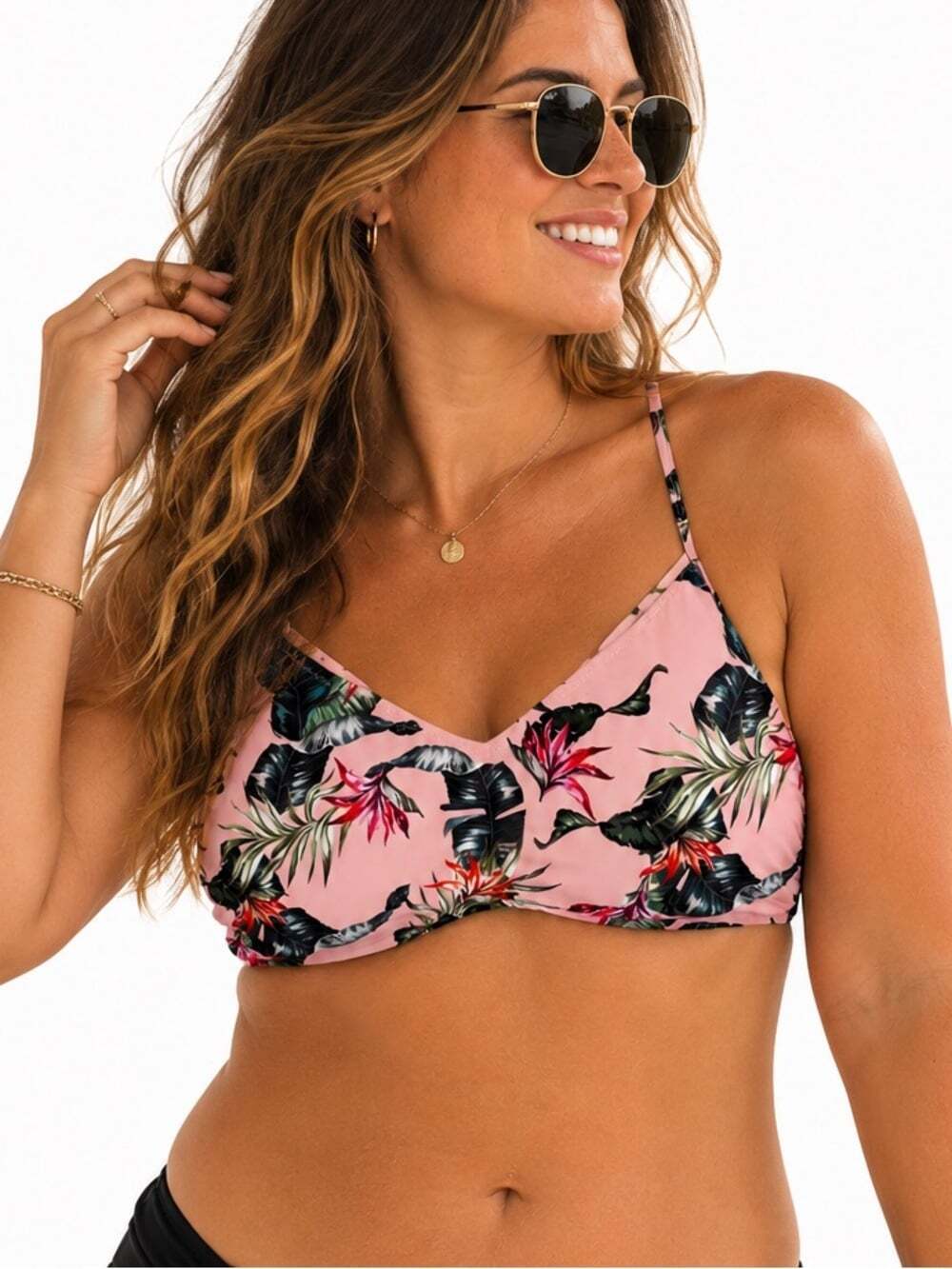 SHEIN Floral Bikini Top 3XL Pink Tropical Print Strappy Swimwear Plus Size